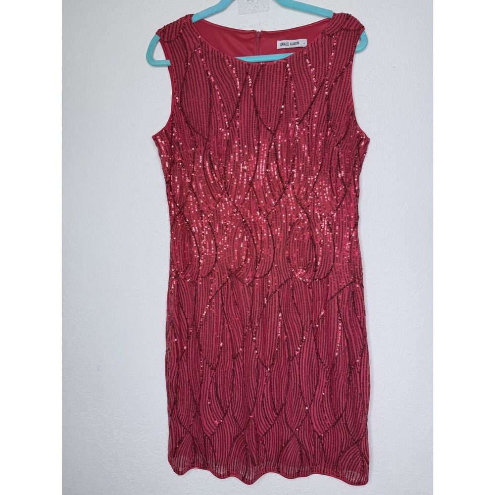 Grace Karin Sequin Dress Womens Size L‎ Red Party Cocktail Formal Gala